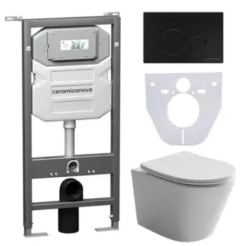 Комплект инсталляция с унитазом, крышкой и кнопкой смыва «Ceramica Nova» Balearica CN6000_1001B_1000 безободковый белый