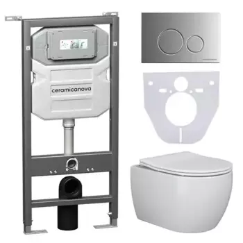 Комплект инсталляция с унитазом, крышкой и кнопкой смыва «Ceramica Nova» Balearica CN6000_1001M_1000 безободковый белый