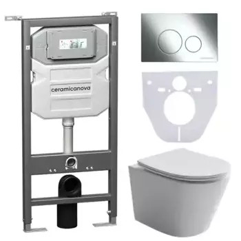 Комплект инсталляция с унитазом, крышкой и кнопкой смыва «Ceramica Nova» Balearica CN6000_1001CH_1000 безободковый белый