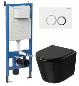 Комплект инсталляция с унитазом, крышкой и кнопкой смыва «Grossman» 97.4477BMSQ.01.000 безободковый черный матовый