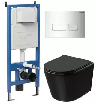 Комплект инсталляция с унитазом, крышкой и кнопкой смыва «Grossman» 97.4477BMSQ.03.100 безободковый черный матовый