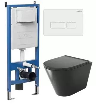 Комплект инсталляция с унитазом, крышкой и кнопкой смыва «Grossman» 97.4477BMS.03.000 безободковый черный матовый