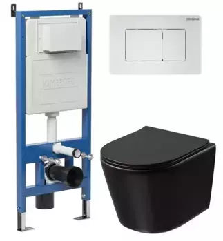 Комплект инсталляция с унитазом, крышкой и кнопкой смыва «Grossman» 97.4477BMSQ.04.01M безободковый черный матовый
