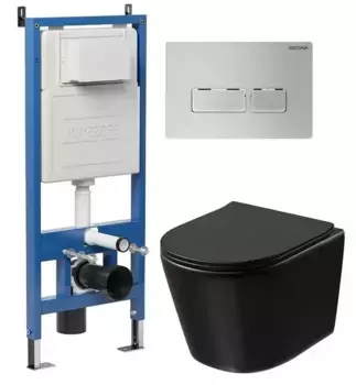 Комплект инсталляция с унитазом, крышкой и кнопкой смыва «Grossman» 97.4477BMSQ.03.110 безободковый черный матовый
