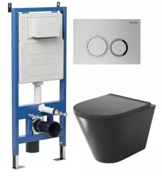 Комплект инсталляция с унитазом, крышкой и кнопкой смыва «Grossman» 97.4477BMS.01.110 безободковый черный матовый