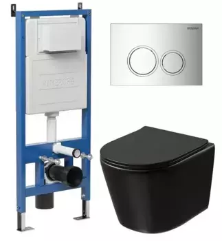 Комплект инсталляция с унитазом, крышкой и кнопкой смыва «Grossman» 97.4477BMSQ.01.100 безободковый черный матовый