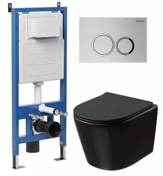 Комплект инсталляция с унитазом, крышкой и кнопкой смыва «Grossman» 97.4477BMSQ.01.110 безободковый черный матовый