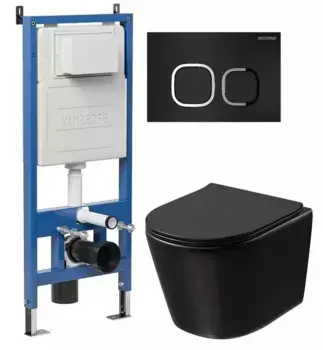 Комплект инсталляция с унитазом, крышкой и кнопкой смыва «Grossman» 97.4477BMSQ.02.210 безободковый черный матовый