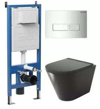 Комплект инсталляция с унитазом, крышкой и кнопкой смыва «Grossman» 97.4477BMS.03.100 безободковый черный матовый