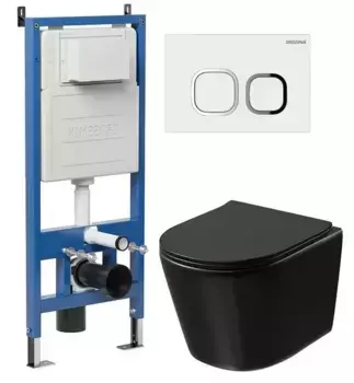 Комплект инсталляция с унитазом, крышкой и кнопкой смыва «Grossman» 97.4477BMSQ.02.000 безободковый черный матовый