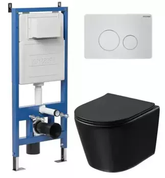 Комплект инсталляция с унитазом, крышкой и кнопкой смыва «Grossman» 97.4477BMSQ.05.01M безободковый черный матовый