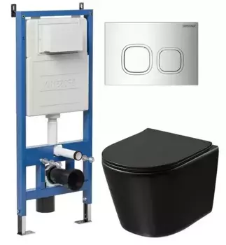 Комплект инсталляция с унитазом, крышкой и кнопкой смыва «Grossman» 97.4477BMSQ.02.100 безободковый черный матовый