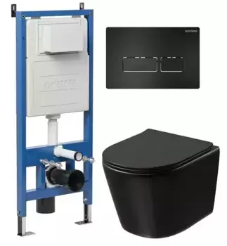 Комплект инсталляция с унитазом, крышкой и кнопкой смыва «Grossman» 97.4477BMSQ.03.210 безободковый черный матовый