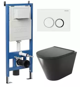 Комплект инсталляция с унитазом, крышкой и кнопкой смыва «Grossman» 97.4477BMS.01.000 безободковый черный матовый