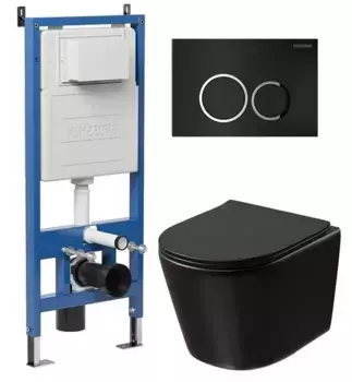 Комплект инсталляция с унитазом, крышкой и кнопкой смыва «Grossman» 97.4477BMSQ.01.210 безободковый черный матовый