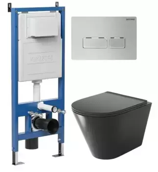 Комплект инсталляция с унитазом, крышкой и кнопкой смыва «Grossman» 97.4477BMS.03.110 безободковый черный матовый