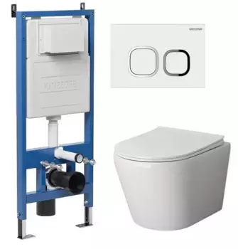 Комплект инсталляция с унитазом, крышкой и кнопкой смыва «Grossman» 97.4478S.02.000 безободковый белый