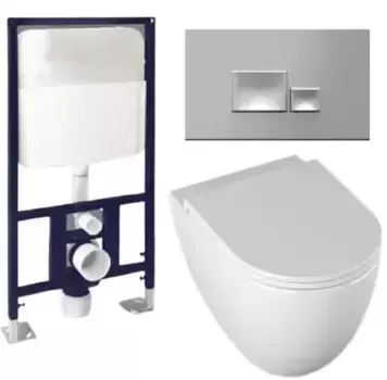 Комплект инсталляция с унитазом, крышкой и кнопкой смыва «Isvea» Absolute 10NF02001SET-CHR-G безободковый белый