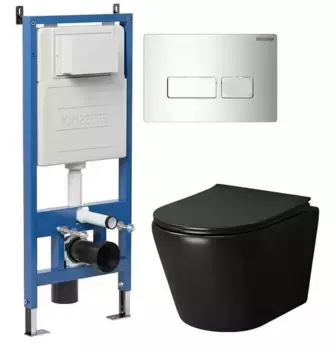 Комплект инсталляция с унитазом, крышкой и кнопкой смыва «Grossman» 97.4478BMS.03.100 безободковый черный матовый