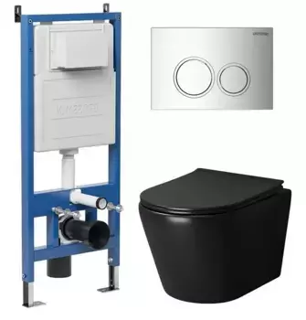 Комплект инсталляция с унитазом, крышкой и кнопкой смыва «Grossman» 97.4478BMS.01.100 безободковый черный матовый