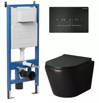 Комплект инсталляция с унитазом, крышкой и кнопкой смыва «Grossman» 97.4478BMS.03.210 безободковый черный матовый