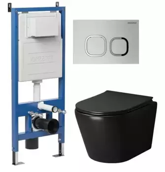 Комплект инсталляция с унитазом, крышкой и кнопкой смыва «Grossman» 97.4478BMS.02.110 безободковый черный матовый