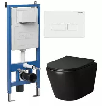 Комплект инсталляция с унитазом, крышкой и кнопкой смыва «Grossman» 97.4478BMS.03.000 безободковый черный матовый