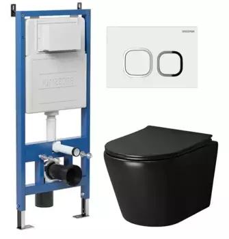 Комплект инсталляция с унитазом, крышкой и кнопкой смыва «Grossman» 97.4478BMS.02.000 безободковый черный матовый