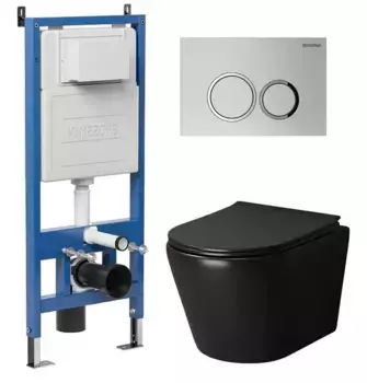 Комплект инсталляция с унитазом, крышкой и кнопкой смыва «Grossman» 97.4478BMS.01.110 безободковый черный матовый