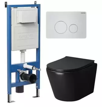 Комплект инсталляция с унитазом, крышкой и кнопкой смыва «Grossman» 97.4478BMS.05.01M безободковый черный матовый