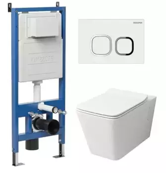 Комплект инсталляция с унитазом, крышкой и кнопкой смыва «Grossman» 97.4414S.02.000 безободковый белый