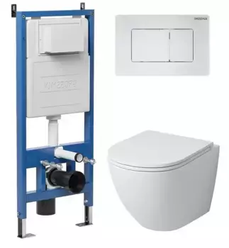 Комплект инсталляция с унитазом, крышкой и кнопкой смыва «Grossman» 97.4455MS.04.01M безободковый белый матовый