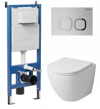 Комплект инсталляция с унитазом, крышкой и кнопкой смыва «Grossman» 97.4455MS.02.110 безободковый белый матовый