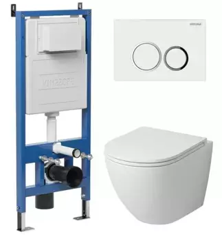 Комплект инсталляция с унитазом, крышкой и кнопкой смыва «Grossman» 97.4455MS.01.000 безободковый белый матовый