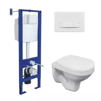 Комплект инсталляция с унитазом, крышкой и кнопкой смыва «Berges Wasserhaus» Atom Line/Gamma/кнопка белая 043336 безободковый белый