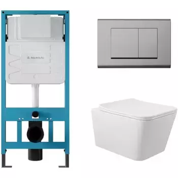 Комплект инсталляция с унитазом, крышкой и кнопкой смыва «Aqueduto» Macio AQDS018 безободковый белый