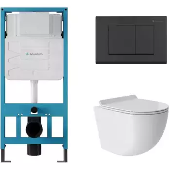 Комплект инсталляция с унитазом, крышкой и кнопкой смыва «Aqueduto» Ovo AQDS013T безободковый белый