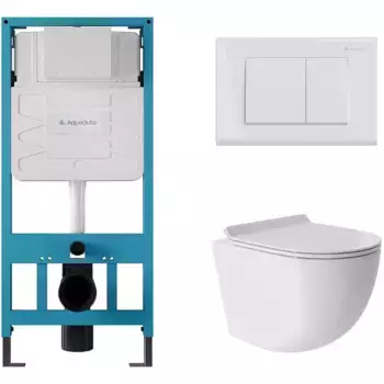 Комплект инсталляция с унитазом, крышкой и кнопкой смыва «Aqueduto» Ovo AQDS010T безободковый белый