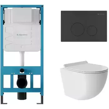 Комплект инсталляция с унитазом, крышкой и кнопкой смыва «Aqueduto» Ovo AQDS004T безободковый белый