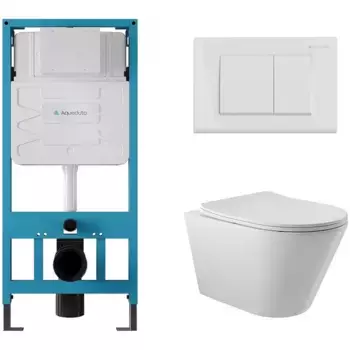 Комплект инсталляция с унитазом, крышкой и кнопкой смыва «Aqueduto» Cone AQDS011 безободковый белый