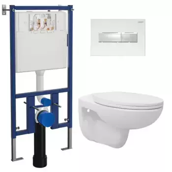 Комплект инсталляция с унитазом, крышкой и кнопкой смыва «Loranto» Fredo 4501+7320+CS-WH8005 безободковый белый