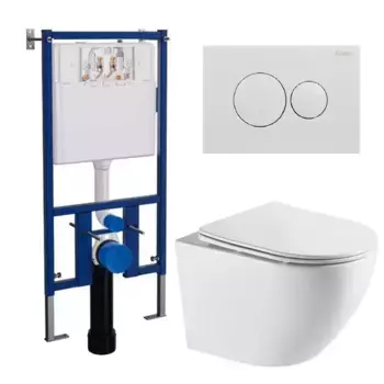 Комплект инсталляция с унитазом, крышкой и кнопкой смыва «Loranto» Grado 4501+7310+AZ-0046-UQ безободковый белый
