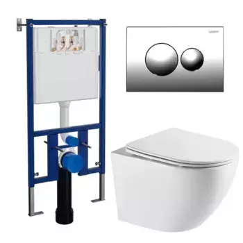Комплект инсталляция с унитазом, крышкой и кнопкой смыва «Loranto» Grado 4501+7312+AZ-0046-UQ безободковый белый