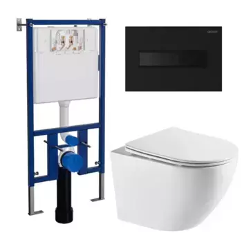 Комплект инсталляция с унитазом, крышкой и кнопкой смыва «Loranto» Grado 4501+7323+AZ-0046N безободковый белый