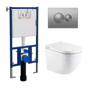 Комплект инсталляция с унитазом, крышкой и кнопкой смыва «Loranto» Fora 4501+7311+AZ-0017 E-R безободковый белый