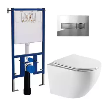 Комплект инсталляция с унитазом, крышкой и кнопкой смыва «Loranto» Grado 4501+7322+AZ-0046-UQ безободковый белый