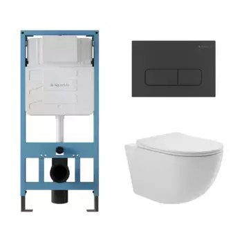 Комплект инсталляция с унитазом, крышкой и кнопкой смыва «Aqueduto» Ovo AQDS029 безободковый белый глянец