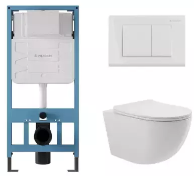 Комплект инсталляция с унитазом, крышкой и кнопкой смыва «Aqueduto» Tecnica Quadrado Ovo AQDS022 безободковый белый глянцевый