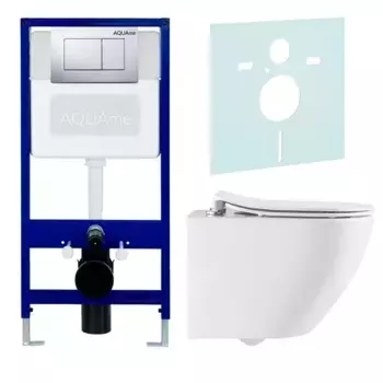Комплект инсталляция с унитазом, крышкой и кнопкой смыва «AQUAme» AQM41002PRO безободковый белый