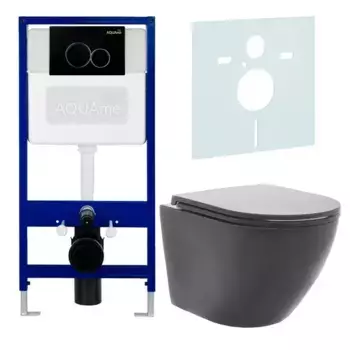 Комплект инсталляция с унитазом, крышкой и кнопкой смыва «AQUAme» AQM40002MB безободковый чёрный матовый